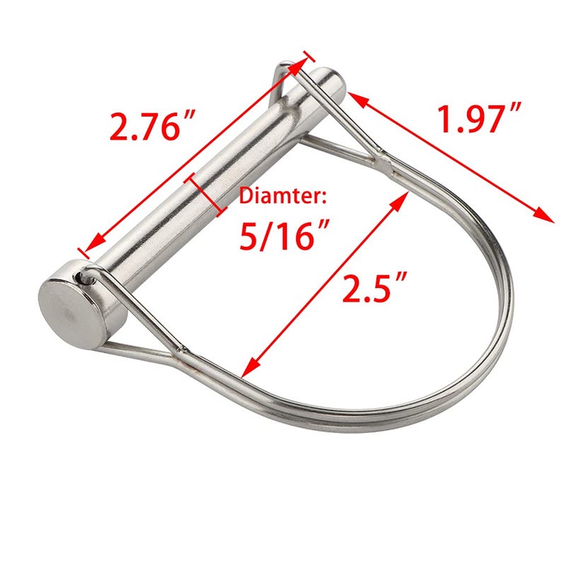 VTurboWay 2 Pack Safety Coupler Pin 5/16" x 2-3/4"(8mm x 70mm), Full Marine Grade 316 Stainless Steel Heavy Duty Shaft Locking Pin - Image 3